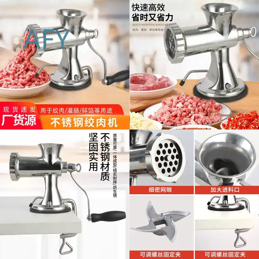 Stainless Steel Manual Meat Grinder for Home Kitchen Use Hand Crank Mincer for Ground Meat Sausage Stuffer Food Processor for
