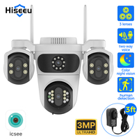 Hiseeu Three Lens 4x Zoom WiFi PTZ Camera Outdoor Waterproof 3MP Auto Tracking CCTV Security Surveillance Camera Icsee