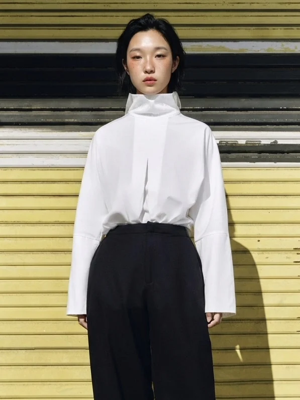 

Lace Collar Lazy White Shirt Capsule Series Oriental Minimalism Office Relaxing Feel Stand Collar Capsule Habitual Nuns