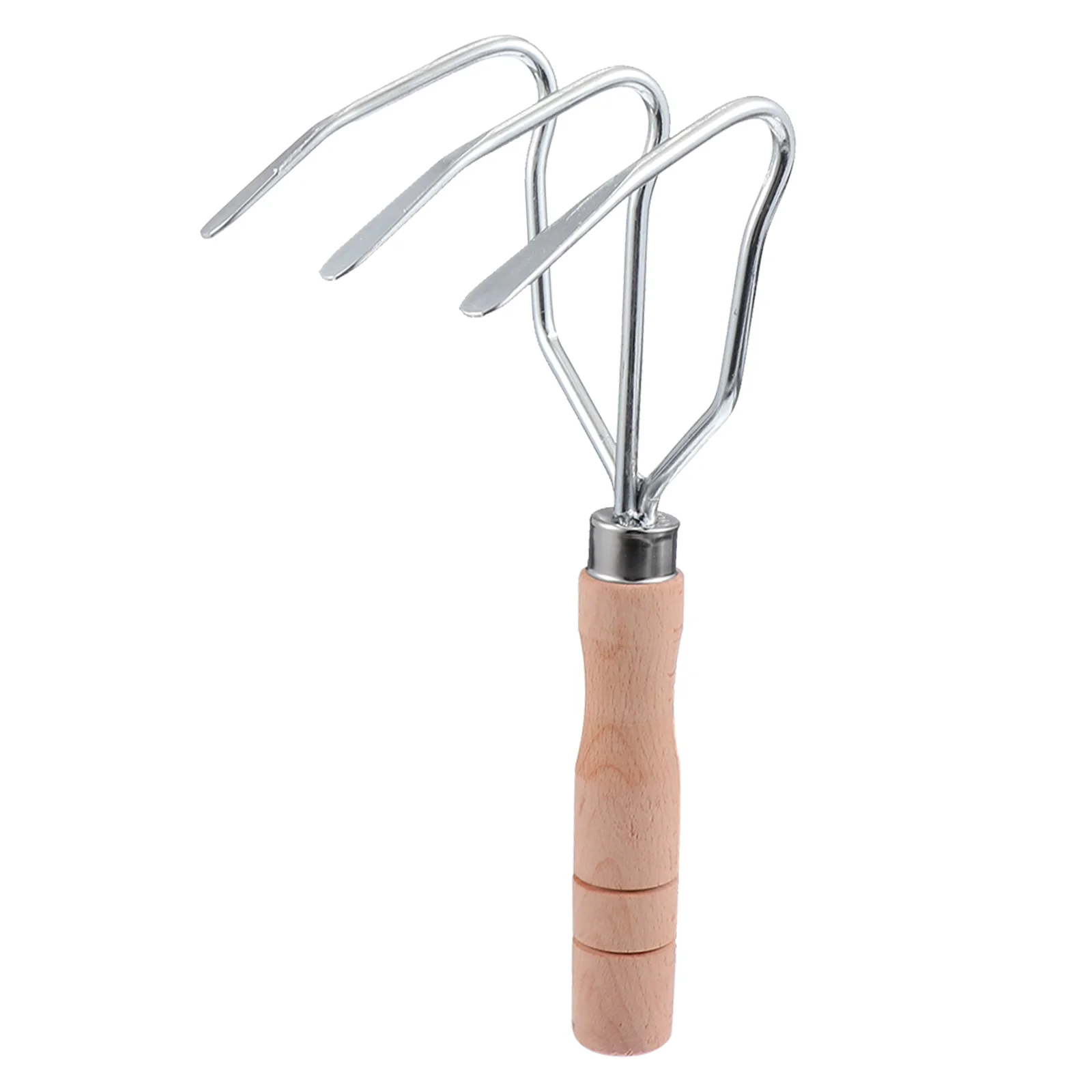 Premium 3 Tooth Harrow Hand Cultivator Tool Wooden Handle Mini Garden Rake Sturdy For Tough Soil Aerating Jobs