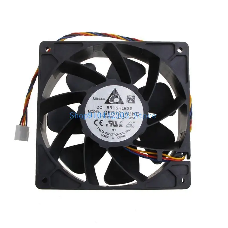 

L4MD CPU Cooling Fan QFR1212GHE 12V 4Pin Silent Cooling Fan CPU Cooler Chassis Radiator for Bitcoin Miner 6000RPM Fan
