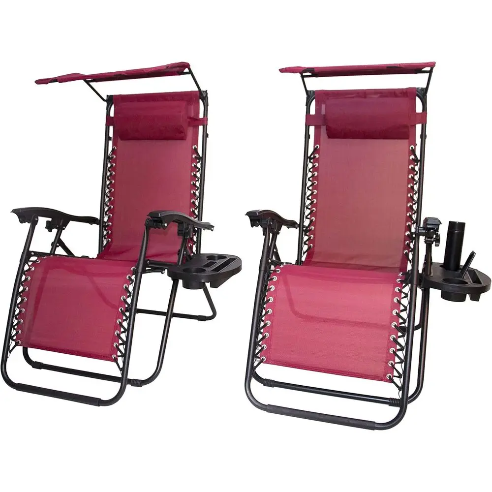 

Комплект из 2 регулируемых стальных сетчатых шезлонгов Zero Gravity для улицы, патио, пляжа, двора, сада, с подушкой и солнцезащитным козырьком