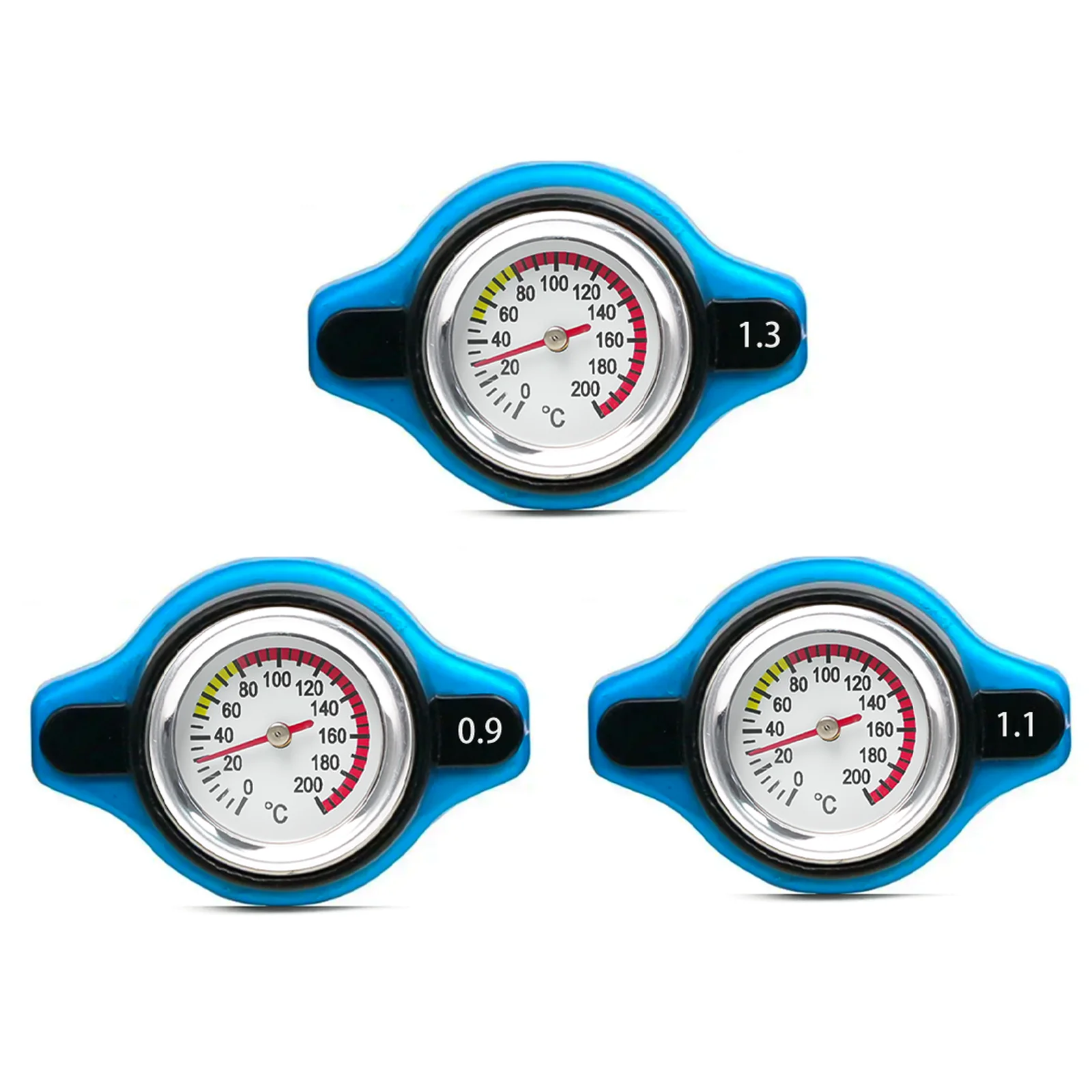 Blue Water Temperature Gauge with Utility Safe 0.9 Bar/ 1.1 Bar/1.3 Bar Thermo Radiator Cap Tank Cover Car Motorcycle Styling
