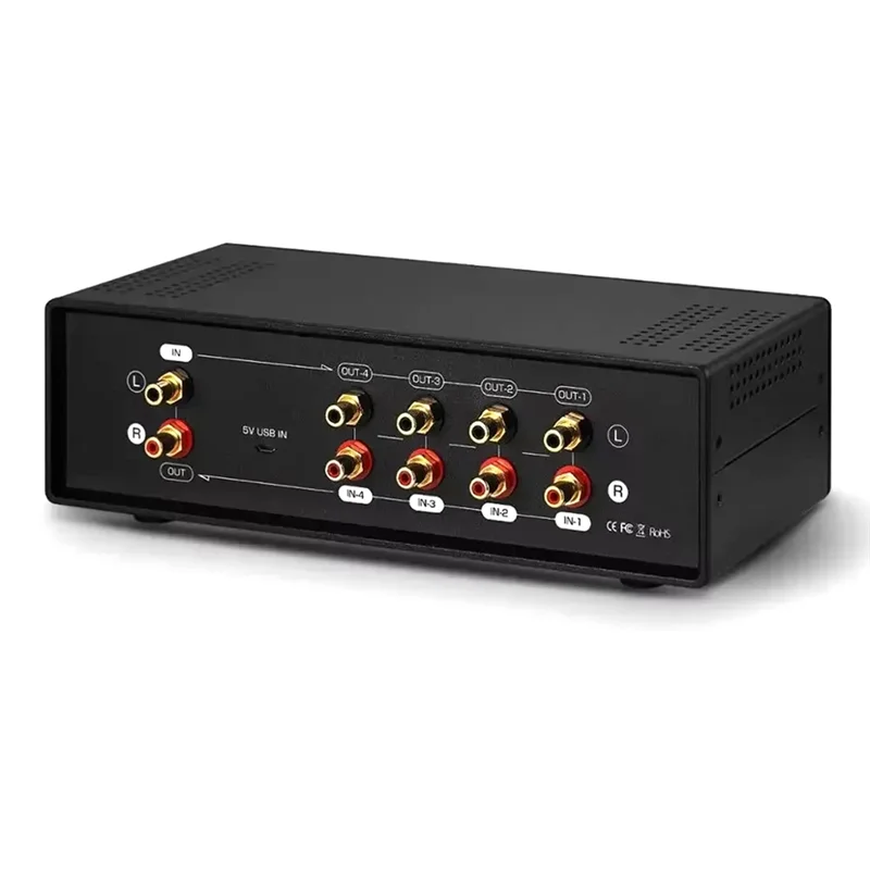 GROCE-MIC+LINE Analog Dual VU Meter Schallpegel DB Panel Display 4-Wege Audio Splitter Switcher Box Musik Spektrum Visualizer