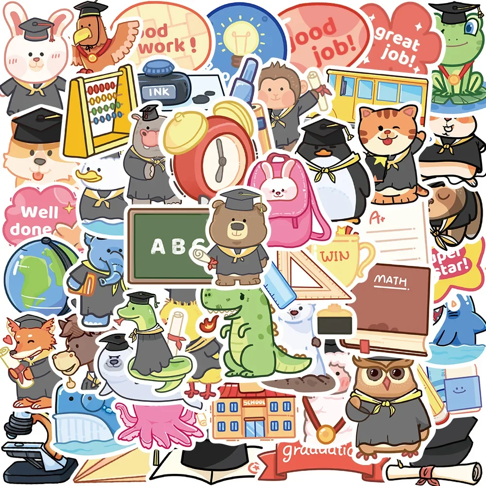 

Наклейки на выпускной сезон для детского сада 50, поощрительные наклейки с мультяшными животными, наклейки для багажа, бутылки с водой