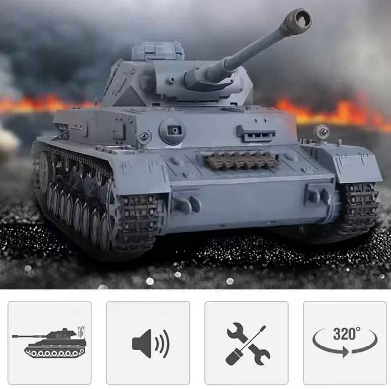 Heng Long 3859 German Panzer IV F2 RC Tank 2.4Ghz 1/16  InfraRed IR Battle BB Smoke Sound Metal RC Medium Tank for Adult