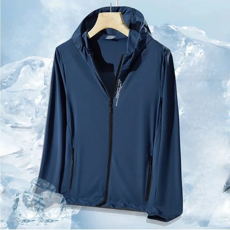 Summer Outdoor UPF50+ Men's Ice Silk Loose Fit Ultra-Thin Sun Protection Jaet Breathable Lightweight Hooded ort Sve Coat