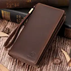 HUMERPAUL Men Wallets Genuine Leather Male Long Clutch with Phone Pocket RFID Blocking Cards Holder Large Capacity Storage Bags