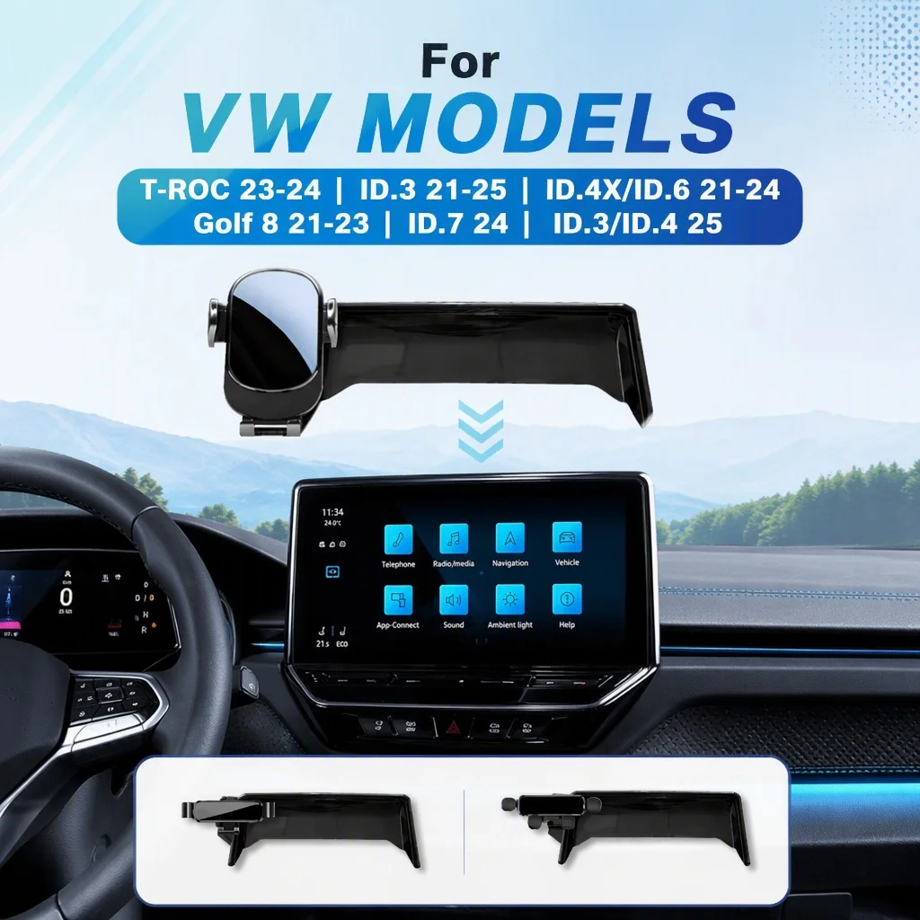 Car Phone Holder For VW T‑ROC 23‑24,ID.3 21‑25,ID.4X/ID.6 21‑24,Golf 8 21‑23,ID.7 24,ID.3/ID.4 25 Screen Phone Mount Bracket