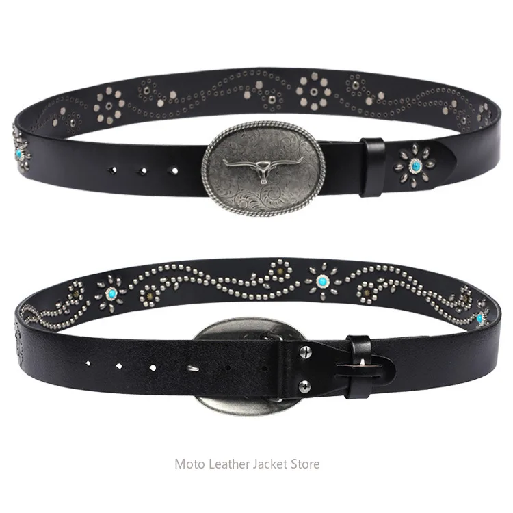 Vintage Artistic Women's Belt, Trendy Unisex Men's Waistband with Imitation Turquoise Inlay Decoration Belts