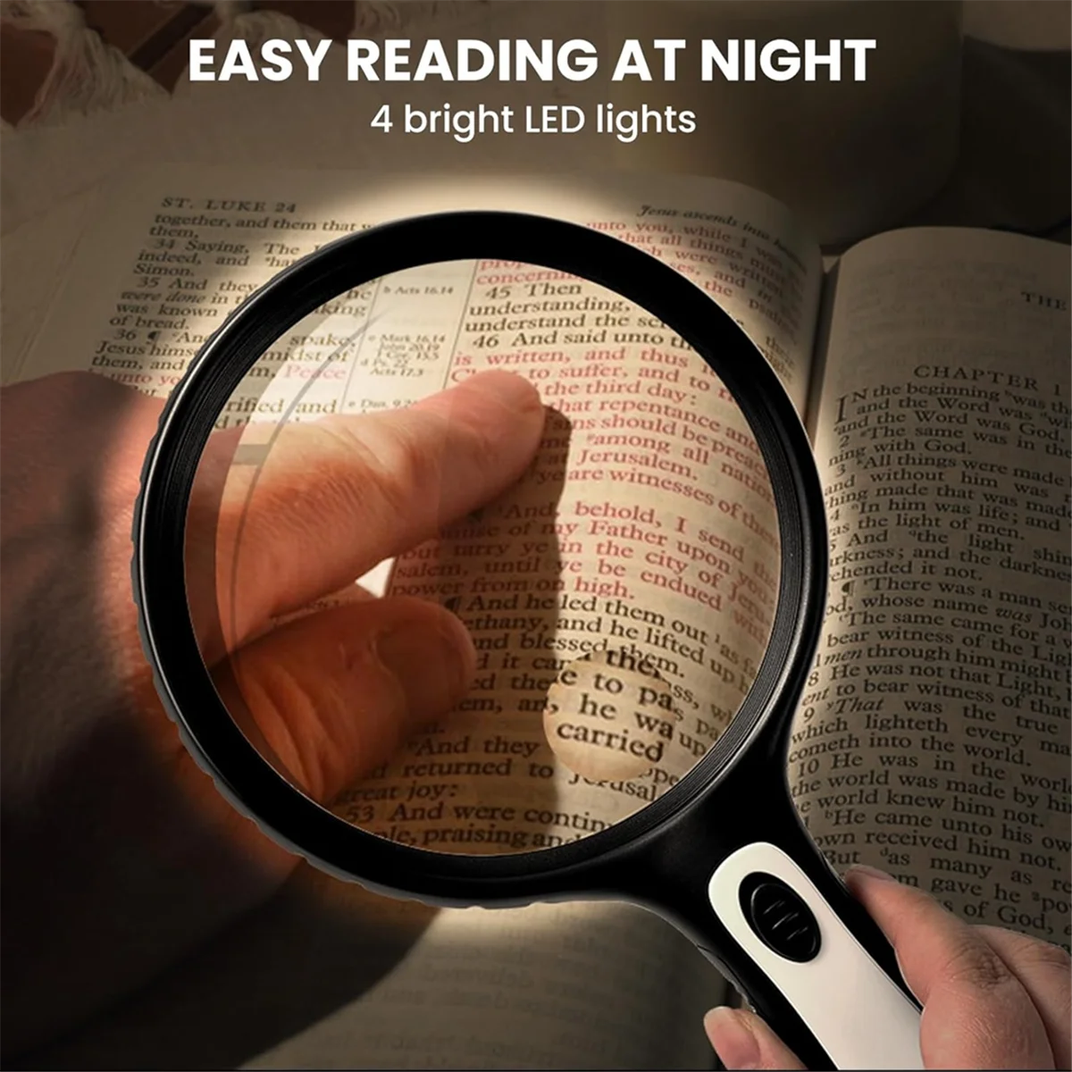 DLXY Magnifying Glass with Light,10x 20x Handheld Magnifying Glass with 4 LED High Brightness Lights, for the Elderly to Read