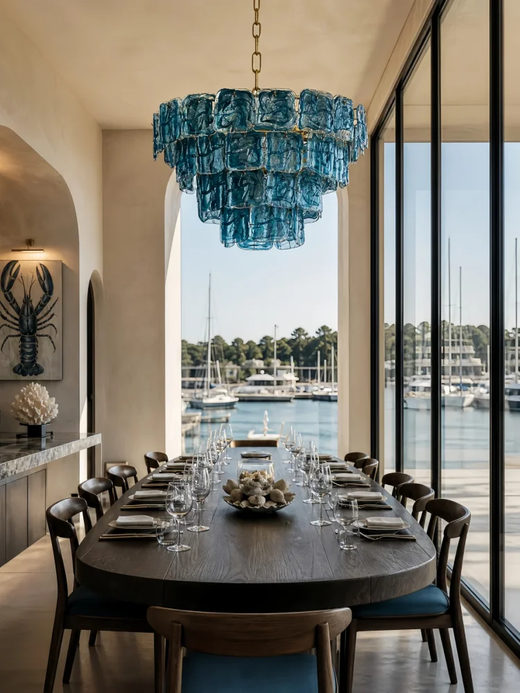 Murano Blue Glass Chandeliers Round Tier Cloud Glass Pendant Light for Dinging Table Living Room Villa Lobby Lighting Fixture