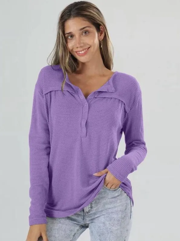 Csa hoada de manga larga con gofres, Top informal de punto de aodón puro para mujeres jóvenes en sus últimos veinte añ...