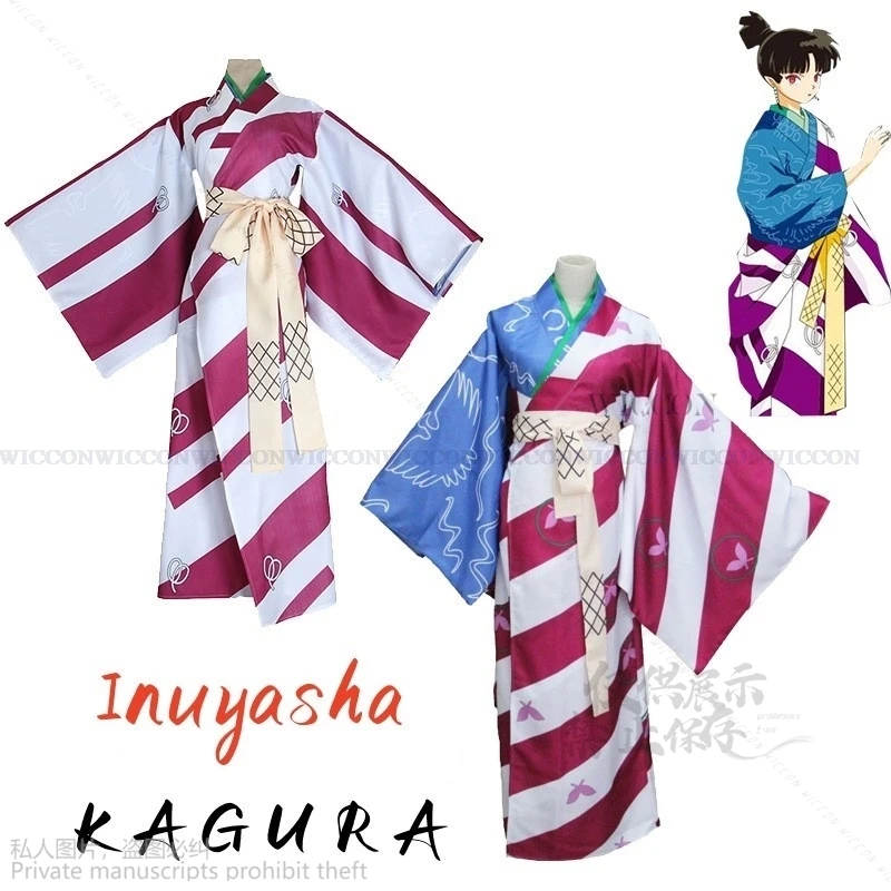 Disfraz de Anime Inu KAGURA para hombre y mujer, traje de Cosplay con estampado japonés, Kimono, falda, albornoz, Kawaii, Halloween, Carnaval, Lolita