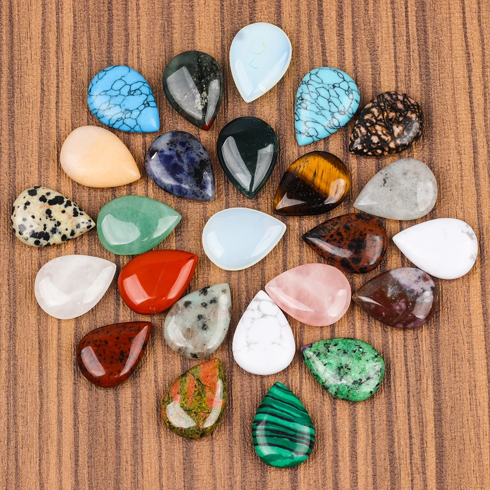 10/20/30 قطعة الحجر الطبيعي كريستال غير الحفر قطرة الماء قلادة اليشم الأصلي مزدوجة الوجهين شقة DIY بها بنفسك مجوهرات اكسسوارات #2