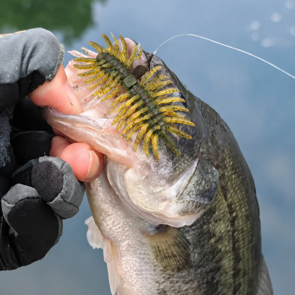 1 Stück, 3 Stück, 11 cm, 10 g, doppelter Kopf mit wackelnden Tentakeln, behaarter Spinnenköder, schwimmender, weicher Köder aus Kunststoff, flexibler Köder für Barsch, Hecht und Forelle. – Detail 14