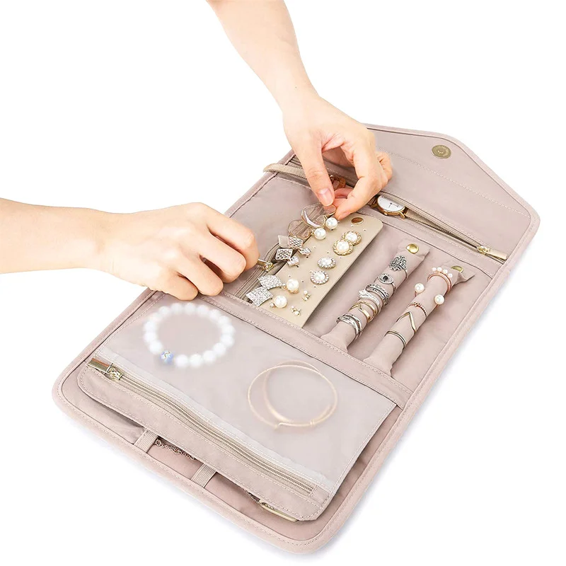 Custodia pieghevole per gioielli in rotolo Organizzatore di gioielli da viaggio portatile per orecchini da viaggio Anelli Collane Spille Borsa portaoggetti