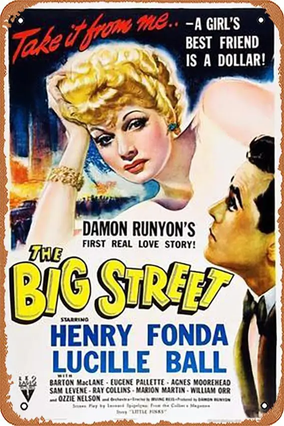 1pcsMetal Tin Sign 8 X 12 Inch - THE BIG STREET, top: Lucille Ball, right: Henry Fonda, 1942. - Poster Metal Plaque Cafe, Bar, H