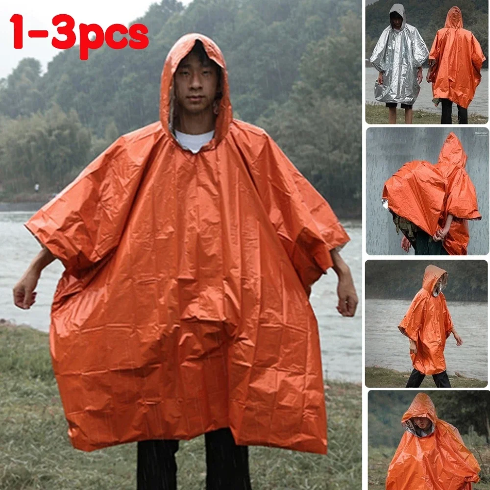 1-3pcs Emergency Raincoat Poncho Thickened Reflective Long Blanket Survival Equipment  for Rain Man Women Reflective Rainwear