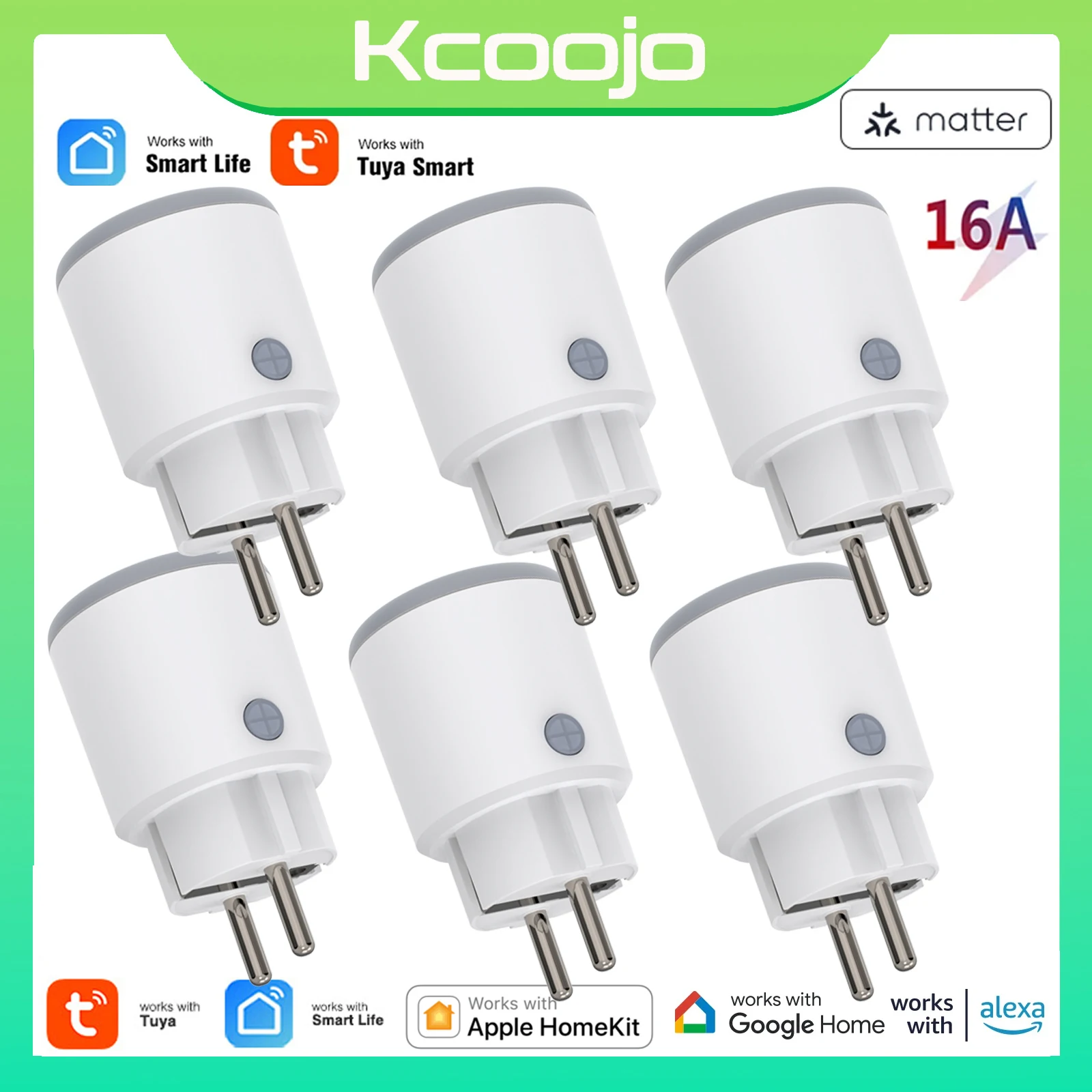 Wifi enchufe inteligente Matter enchufe inteligente 16A UE Tuya aplicación Smart Life sincronización con monitoreo de energía funciona con Homekit Alexa Google Home
