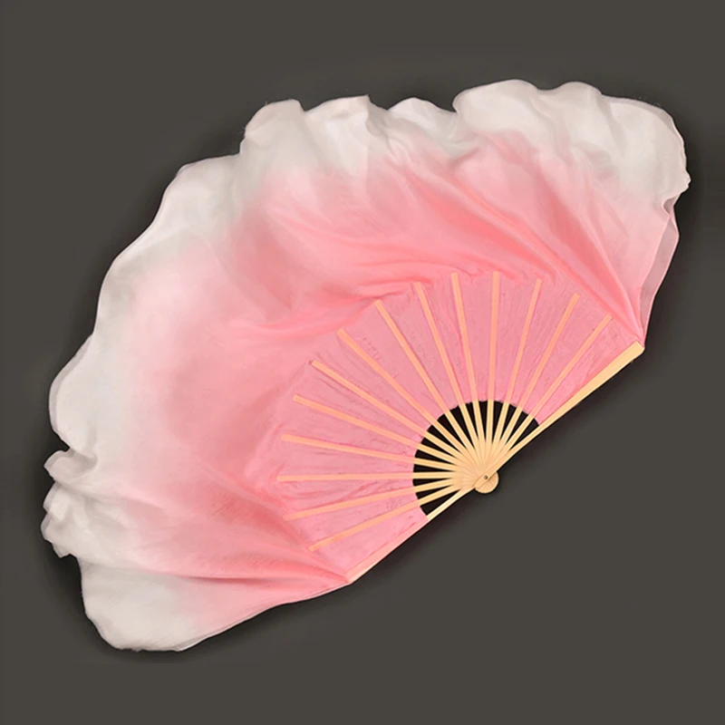 Chinese Classical Dance Fan Silk Gradient Double-Sided Pink Big Folding Fan Dance Performance Practice Fan 10cm-50cm Extended