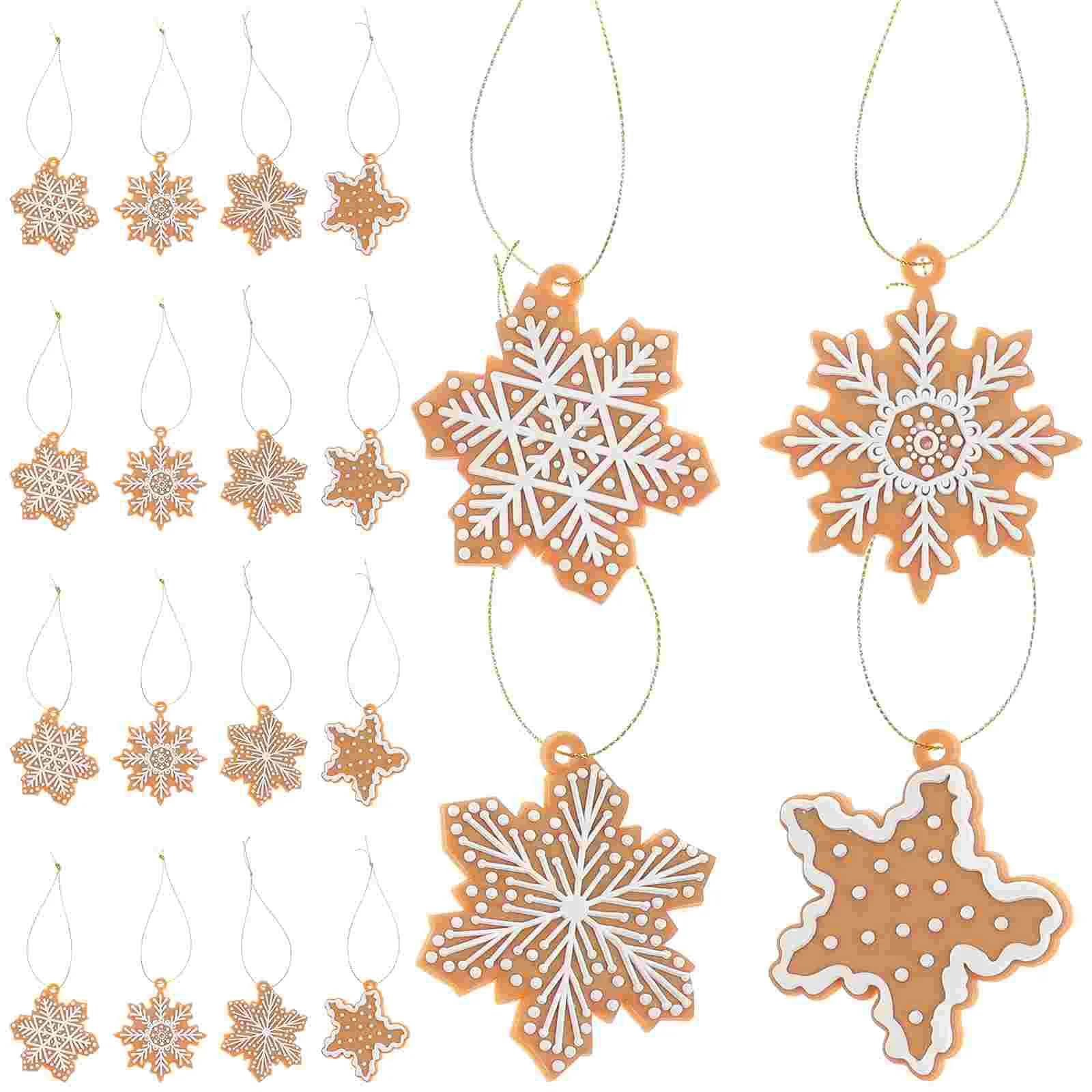 20 Pcs Gingerbread Snowflake Pendant Christmas Decorations Pvc Tree Party Favors