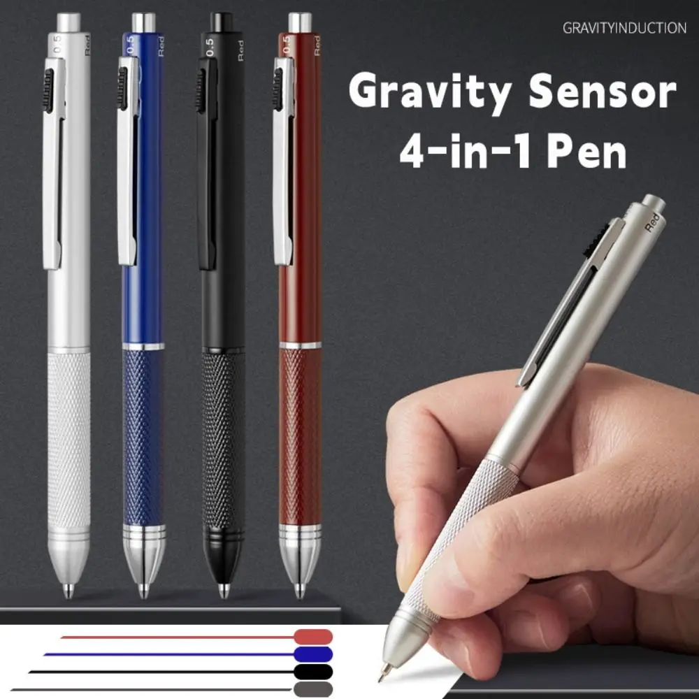 Nachfüllbarer Metall-Multifunktionsstift, Presstyp, Schwerkraftsensor, 0,5 mm Druckbleistift, 4-in-1, 3-farbiger Kugelschreiber, Geschenk
