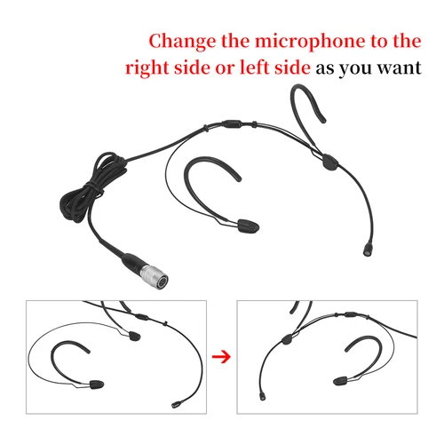 Imagen 2 del producto Micrófono de auriculares negro profesional para Sennheiser Shure AKG Bodypack 3,5mm bloqueo 4 pines 3 pines condensador micrófono para la cabeza Cable grueso