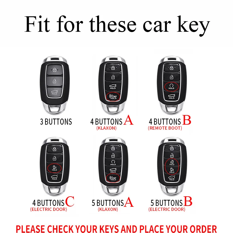 Zinc Alloy + Leather Car Key Case Cover For Hyundai Elantra Grandeur Accent Solaris Sonata Palisade Kona Creta I20 I30 IX35 IX25