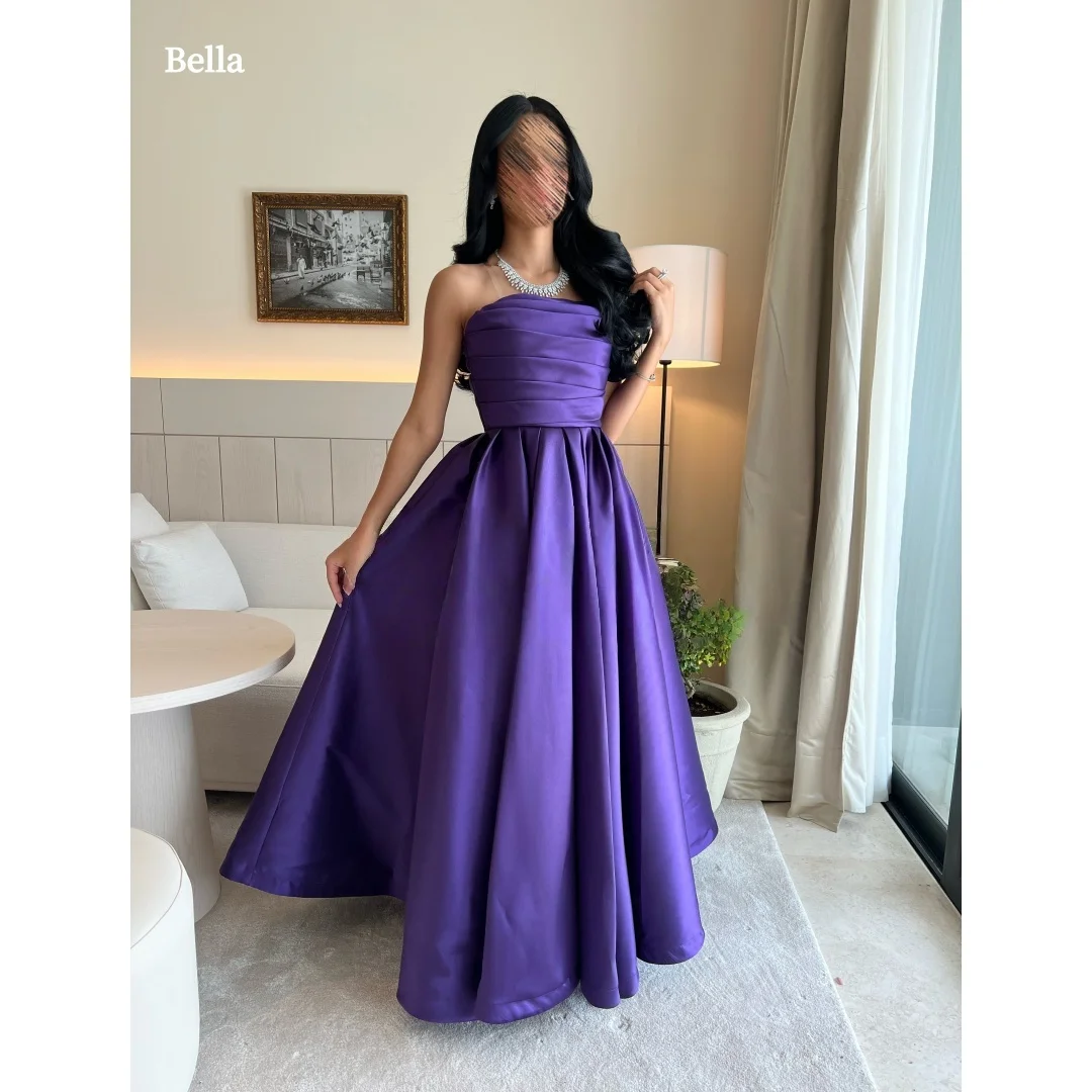

Bella Customized Purple Satin Off Shoulder Ball Gown Prom Dress robes de soirée Party Dresses For Women Evening Party Gown 2026
