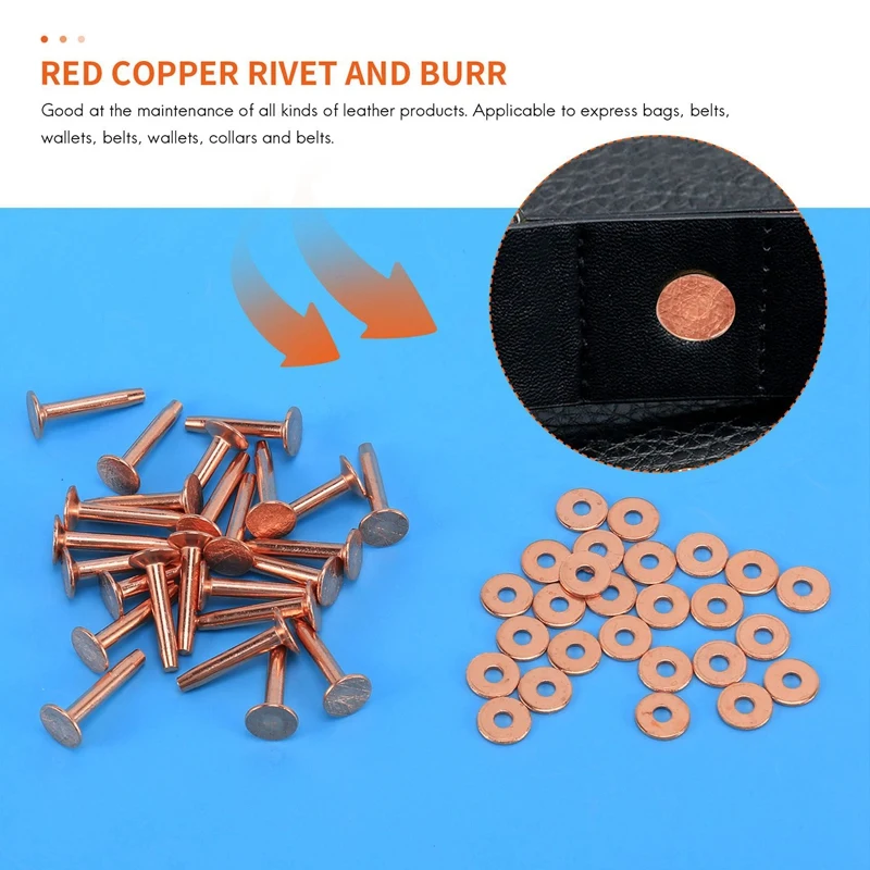 Juego de arandelas de remache de cobre, sujetadores de remache de cobre de cuero largo, para carteras de cuero, suministros para manualidades DIY, 25 juegos