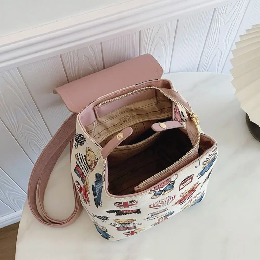 Tas ransel wanita kulit PU modis dengan ritsleting tas bahu kapasitas besar ransel perjalanan multifungsi lucu