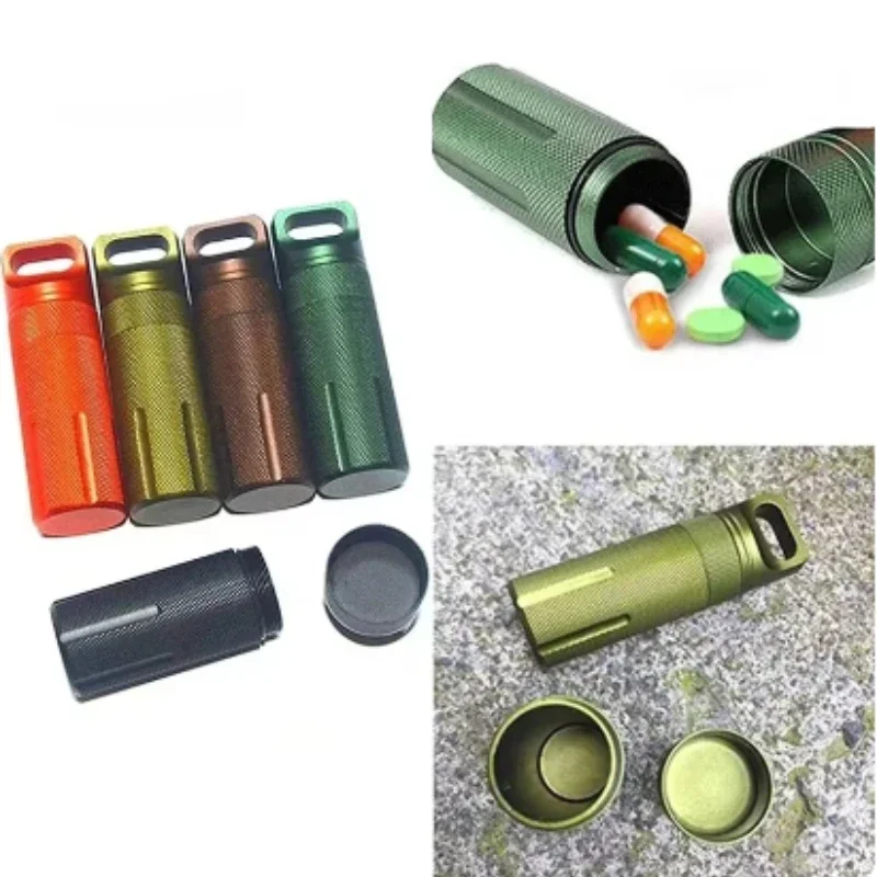 1pc Portable aluminum alloy sealed jar outdoor metal waterproof compartment portable pill bottle cylindrical keychain pendant