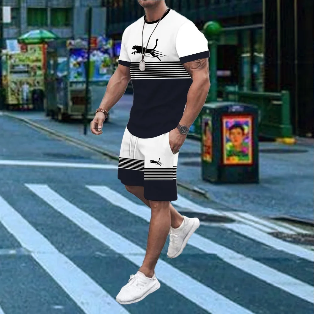 

New Men's T-shirt Set Checked Printed Oversized Loose Men's Top Holiday Casual Clothing Daily Outing Short-sleeved T-shirt Suit
