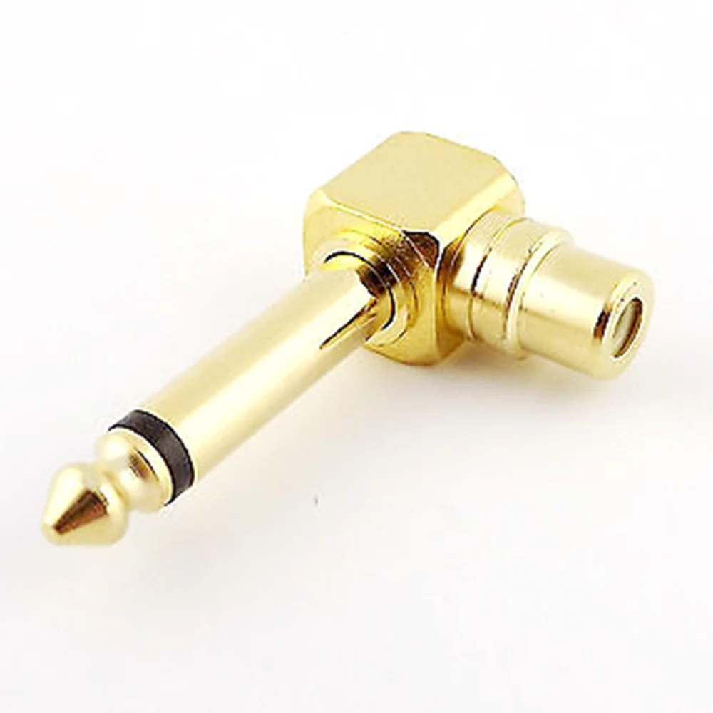 

1pc Gold Copper RCA Phono Female to 6.35mm 1/4" Male Mono Right Angle True Audio Headphone Guitar Microphone Adapter Connector