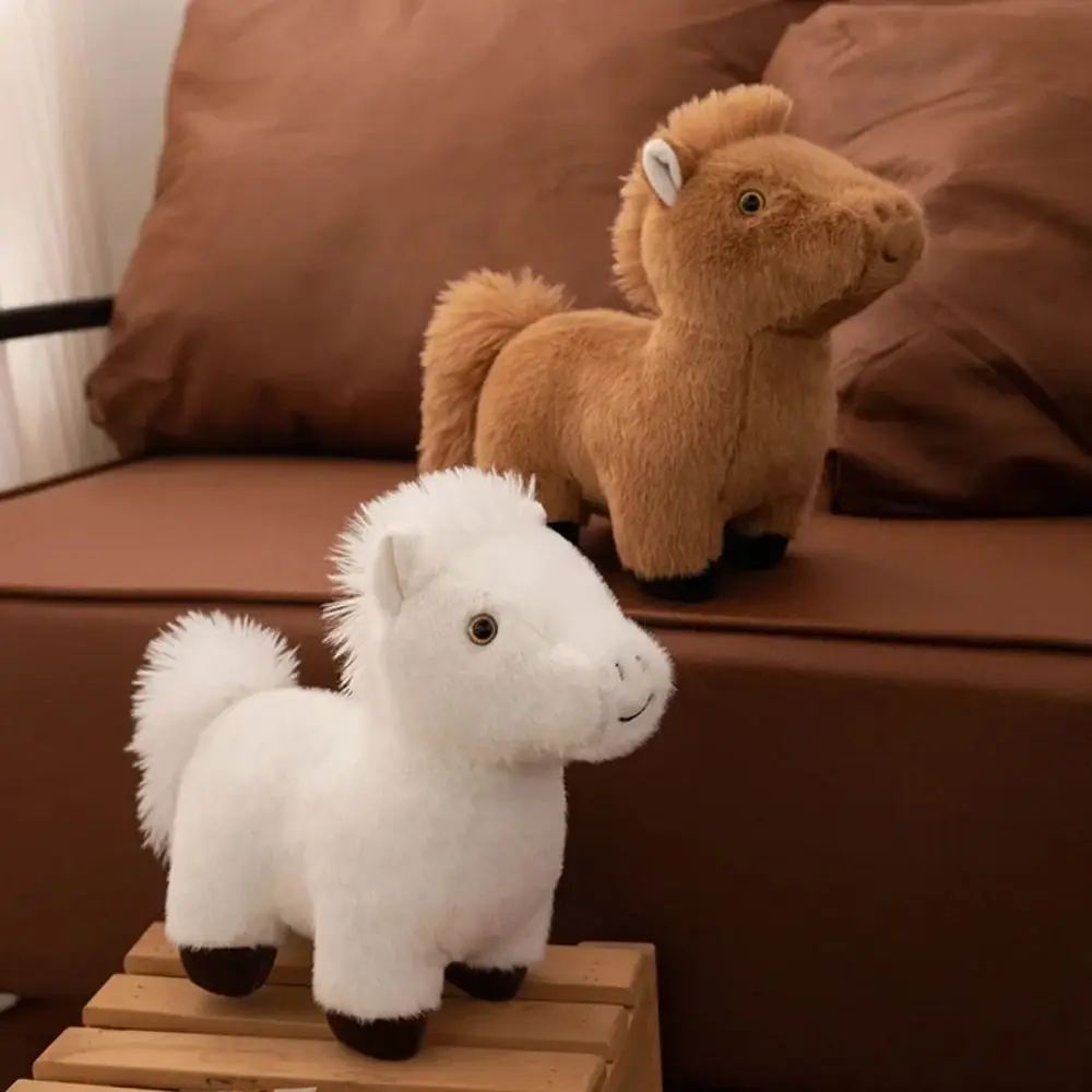 Jouets de poupée Simulation poupée volée queue en peluche cheval debout porte-clés longue crinière PP coton dessin animé cheval en peluche décoration de chambre
