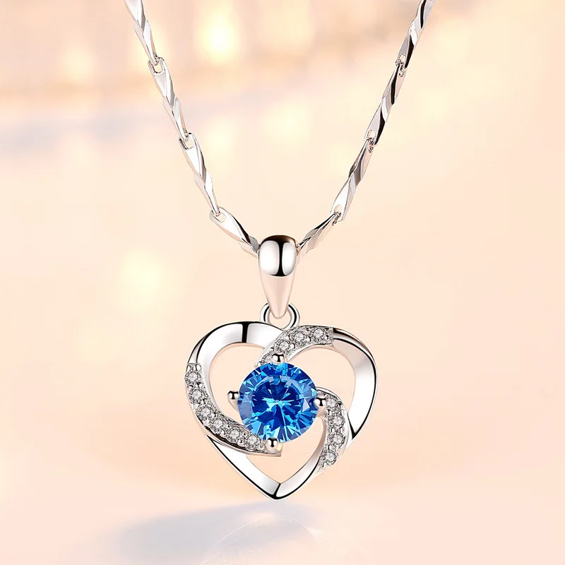 Romantische Halsketten mit Herzform aus 925er-Sterlingsilber mit Kristallzirkon-Anhänger für Frauen und Mädchen, Hochzeit, Party, trendiger Schmuck, Geschenke