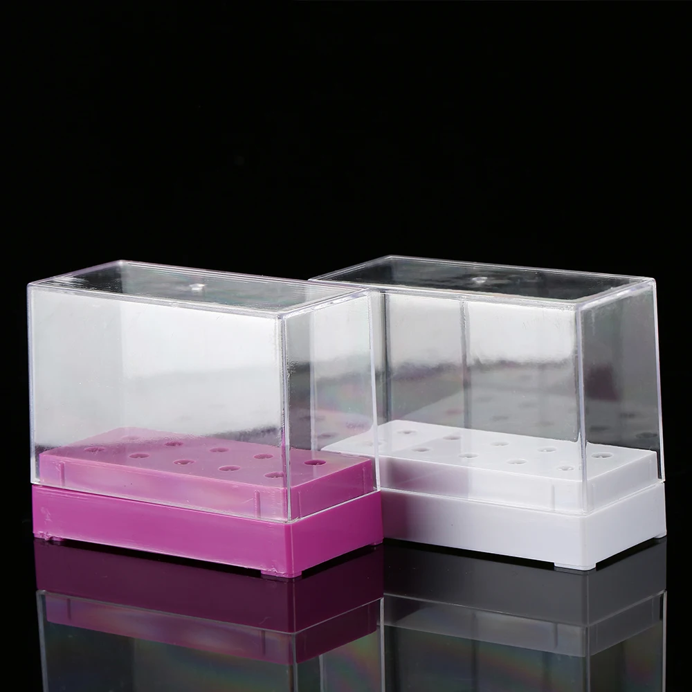 Caja de almacenamiento transparente con 10/20/30 ranuras para brocas de uñas, soporte para limas, contenedor, herramienta de accesorios para uñas