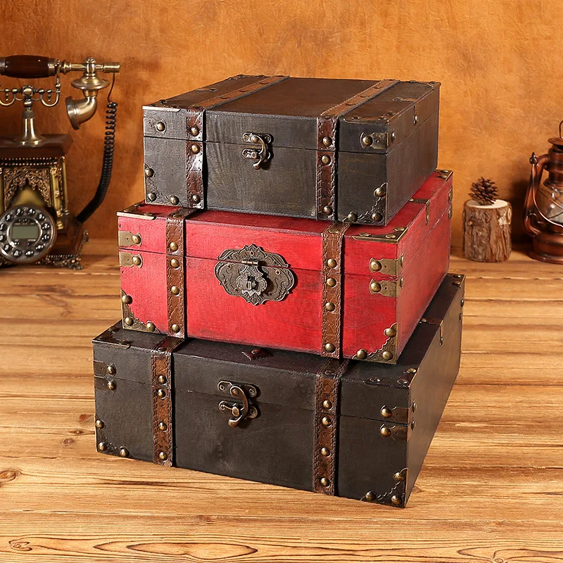 Retro Style Storage Box Chinese Antique Belt Treasure Box Storage Wooden Box Desktop Organizing Packing Box Storage Box Fuse Box