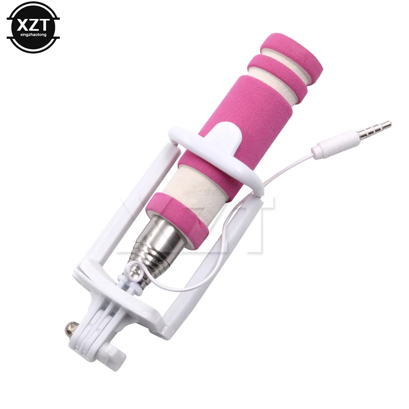 Hot Sale Candy Mini Selfie Stick with Button Wired Cotton Material Handle Monopod Universal for Mobile Phone