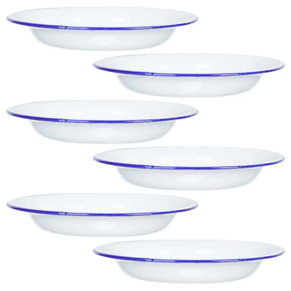 Pratos de jantar esmaltados vintage, 6 peças, 5.5 polegadas, pratos redondos com borda, pratos de servir, prato de frutas, salada, pratos de sobremesa