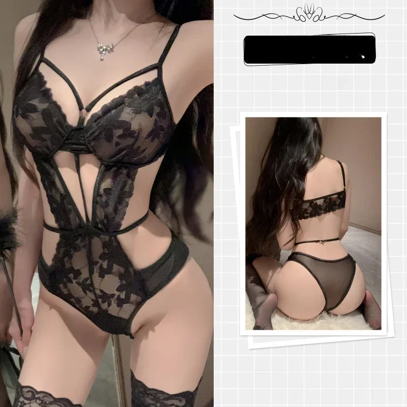 Sexy Women Lace Hollow Bodysuit Erotic Costumes Lace Jumpsuit Hot Sexy Women Rompers Clothing Deep V Exotic Porn Underwear Set