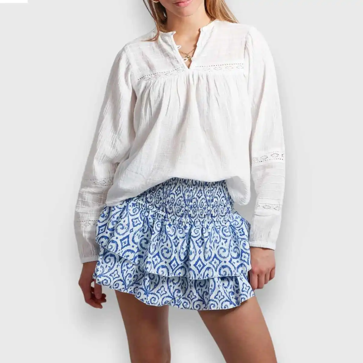 カジュアルプリントストライプショートスカートハイウエストAラインコットンバタフライノットストリートスタイル春夏レディースファッションスカート