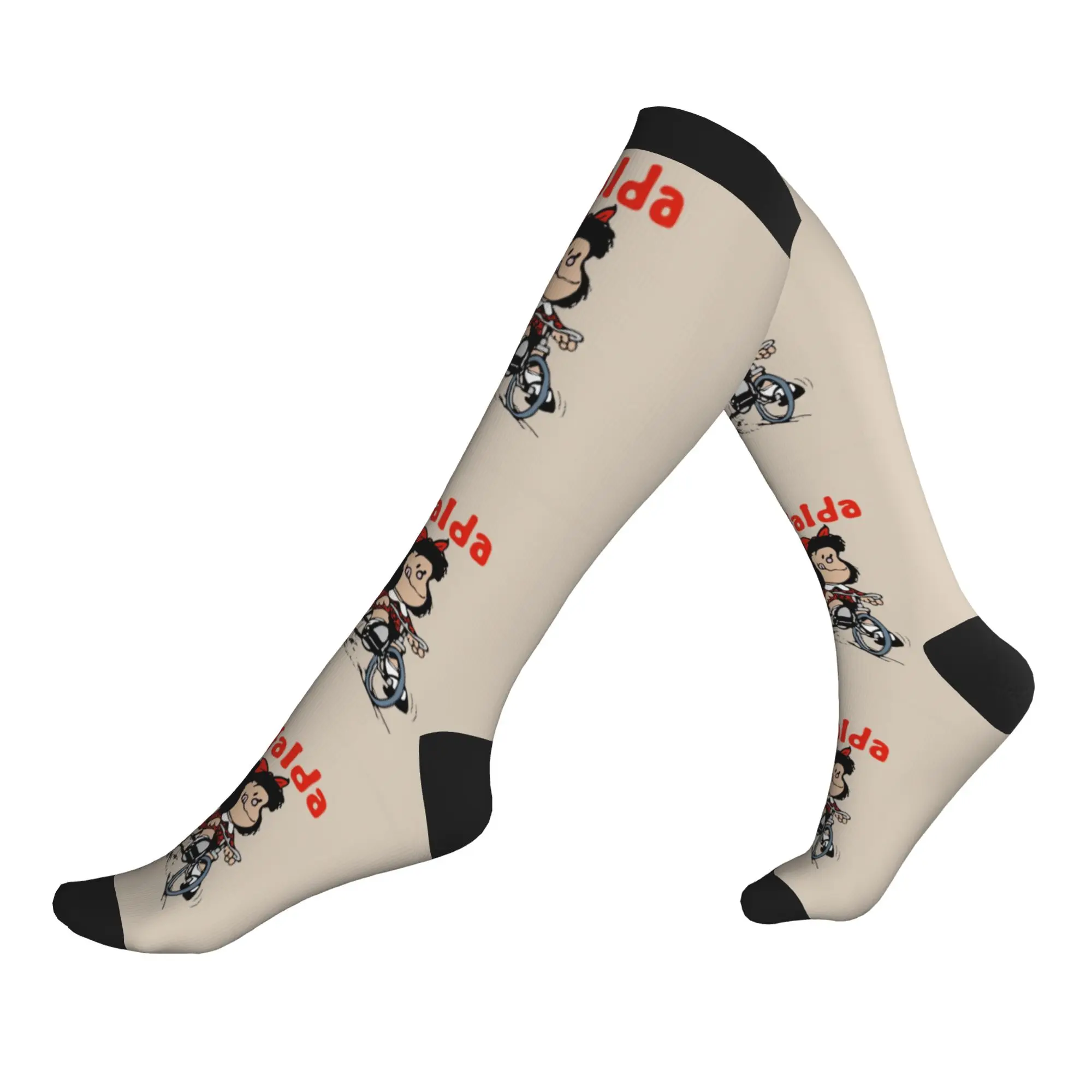 Funny Mafalda Bicycle 3 Wheels Socks Men Women Warm 3D Printed Quino Manga Cartoon Football Sports Sports Compression Socks