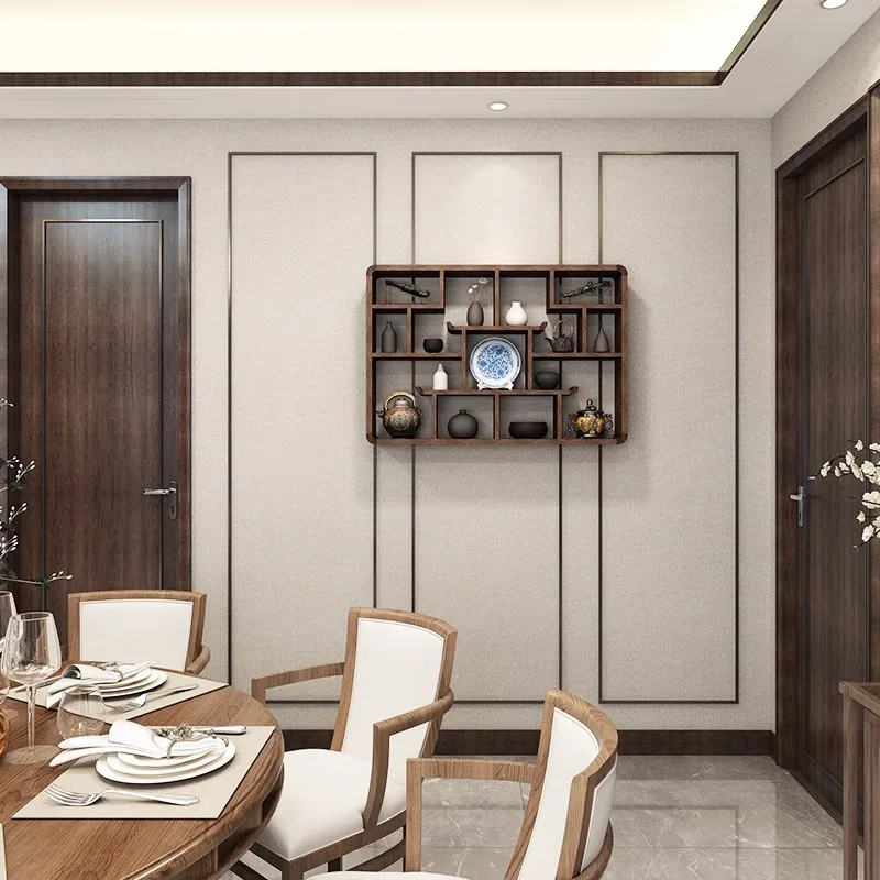 رف شاي صيني مثبت على الحائط من Duobao Pavilion مصنوع من الخشب الصلب ورف مثبت على الحائط مناسب لغرف النوم وغرف المعيشة