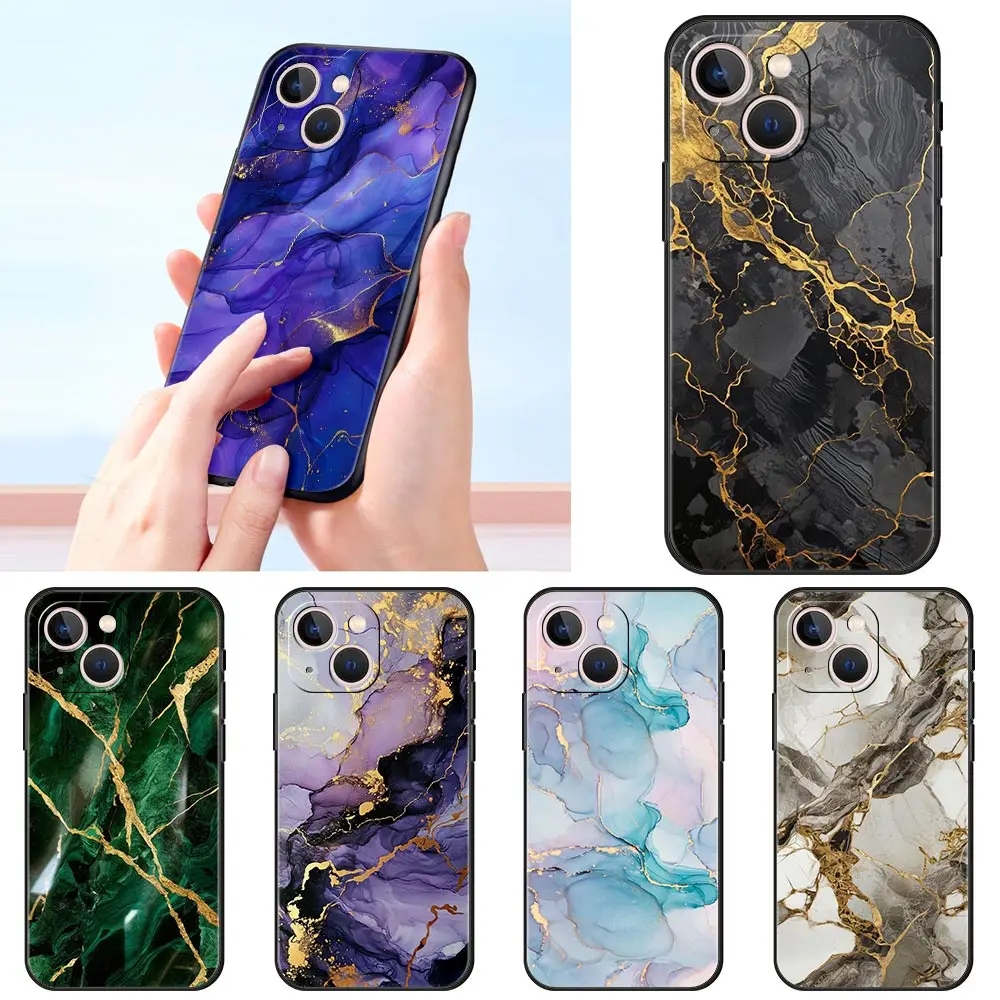 Coque de téléphone en marbre aquarelle, étui souple en TPU pour iPhone 16e 15 14 13 12 11 Pro Max XS X XR SE 7 8 Plus
