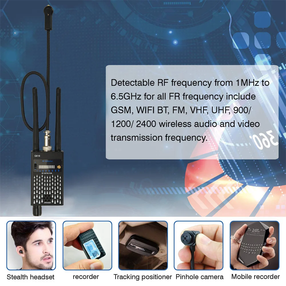 Wireless RF Signal Detects WiFi GPS Locator Tracker Lens GSM Anti Wiretapping Detect Audio Device Anti Camera Finder Bug Scanner