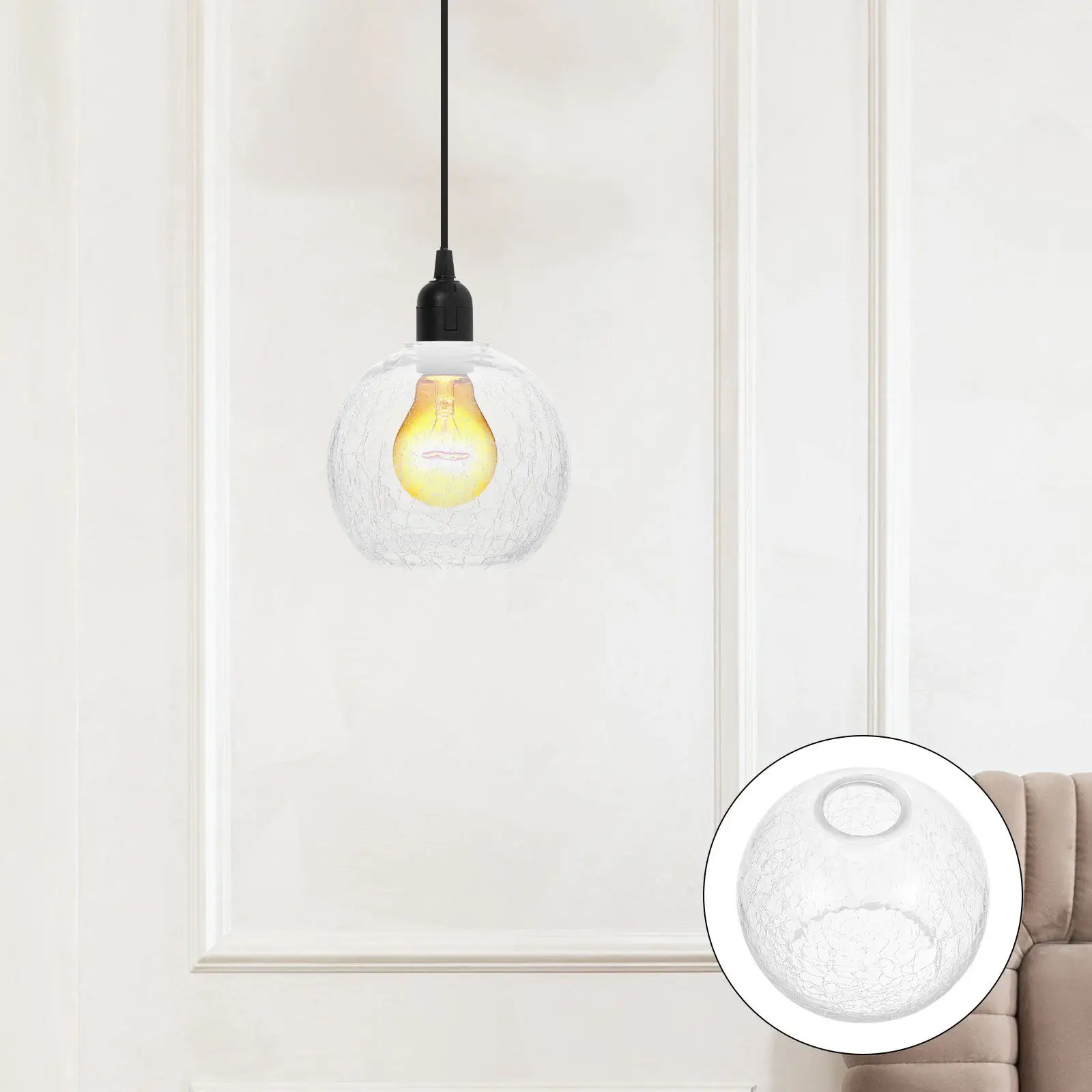 Modern Simple Glass Lampshade Cracked Texture Round Ball Style Pendant Lamp Shade Replacement for Hallway Bedroom Living Room