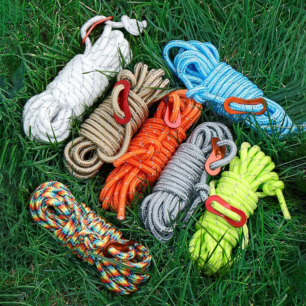 1 Pcs Reflective Windproof Rope 6mm Tent Ropes 300kg Tension Parachute Ropes Outdoor Camping Nightward Reflective Windproof Rope