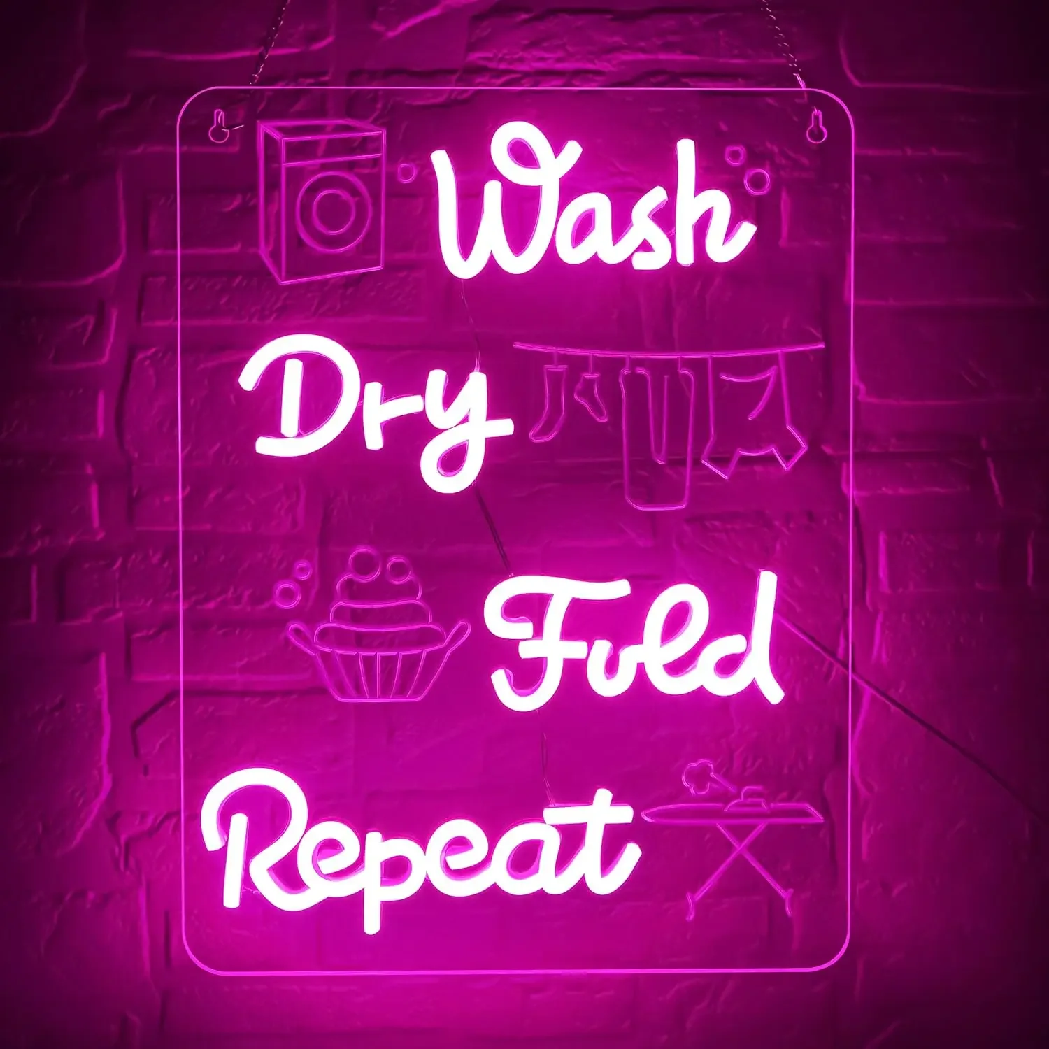 Wash and Dry Neon Sign Acrylic Neon Sgin LED Light Dimmable for Bath Laundry Room Bedroom Hot Spring Sauna Business Wall Decor